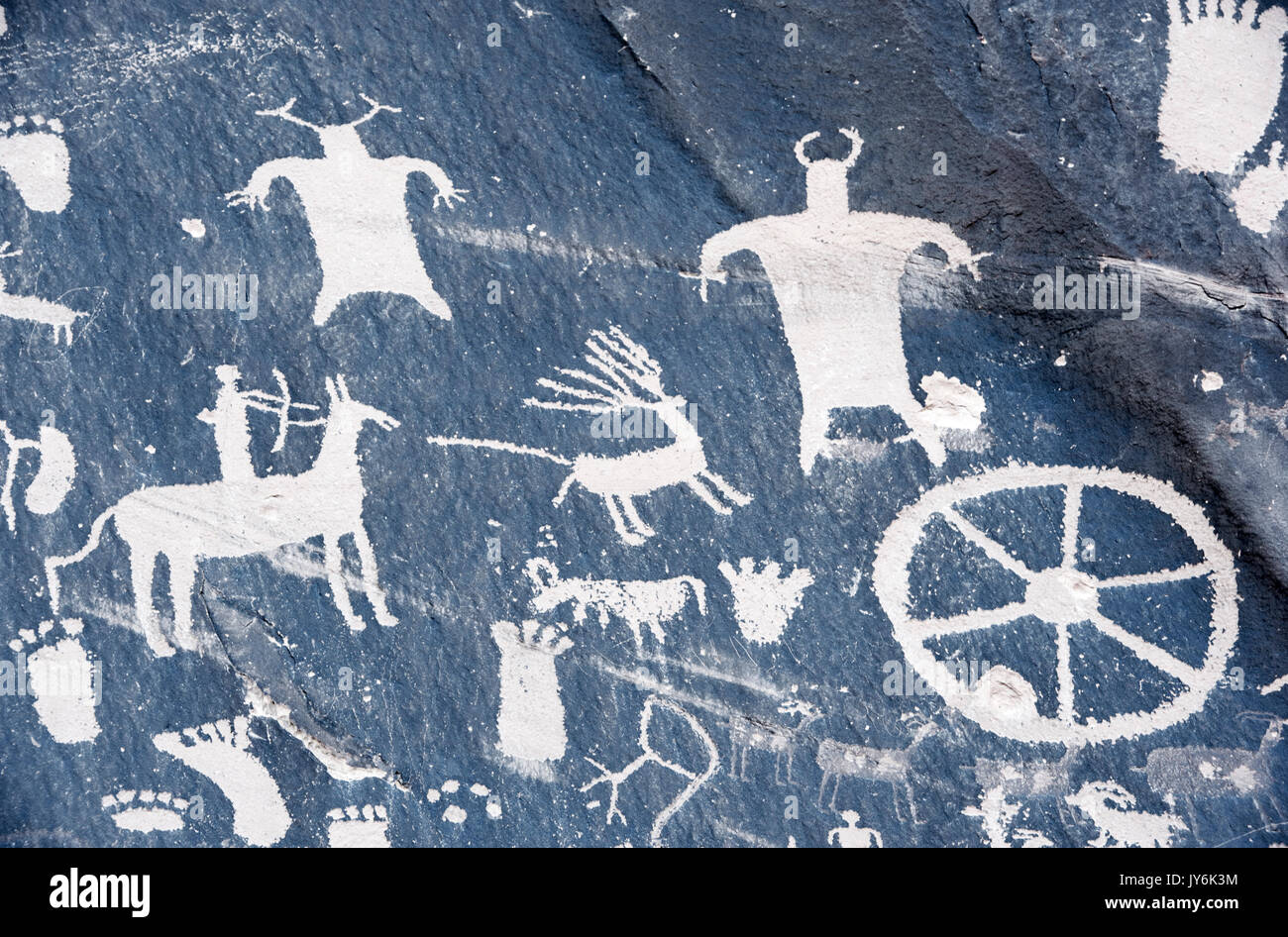 Nordamerika; USA; Utah; Antike Kunst; Aborginal Canyonlands National Park; Newspaper Rock; Petroglyphen. Stockfoto