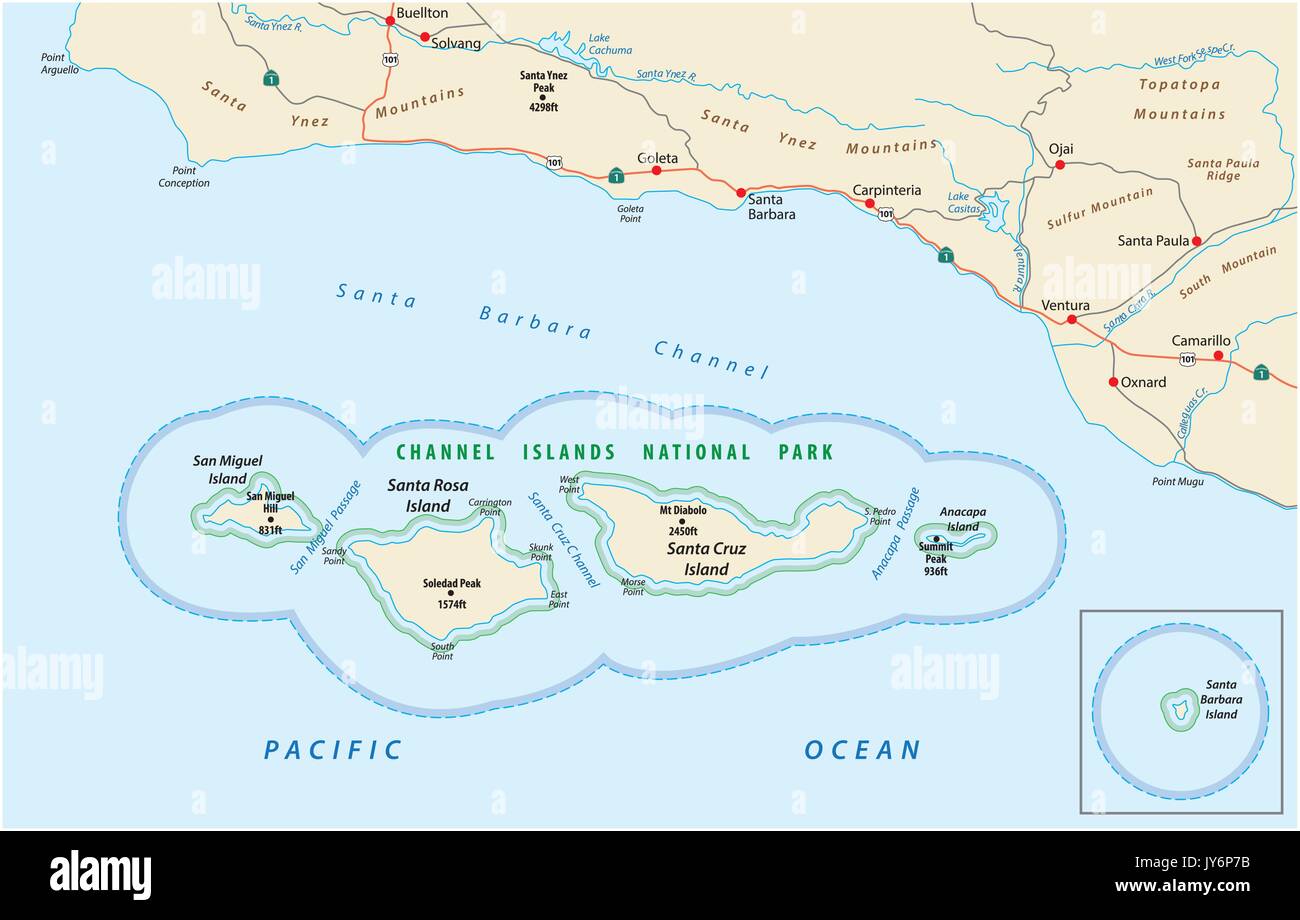 Karte der Channel Islands National Park Stock Vektor