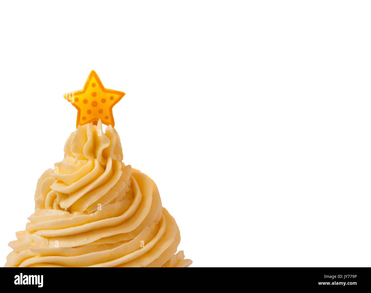 Vanille Butter Creme mit einem Stern oben auf weißem Hintergrund Stockfoto