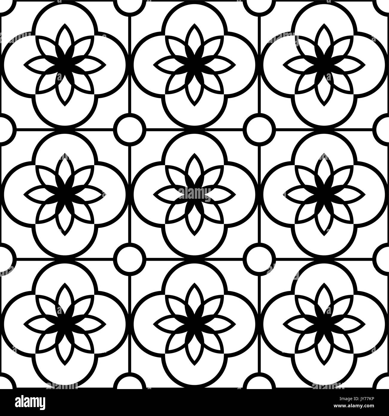 Fliesen nahtlose Erfassung, Portugiesisch oder Spanisch Vector schwarz und weiße Fliesen design Sich wiederholende monochromen Hintergrund von Retro ti inspiriert Stock Vektor