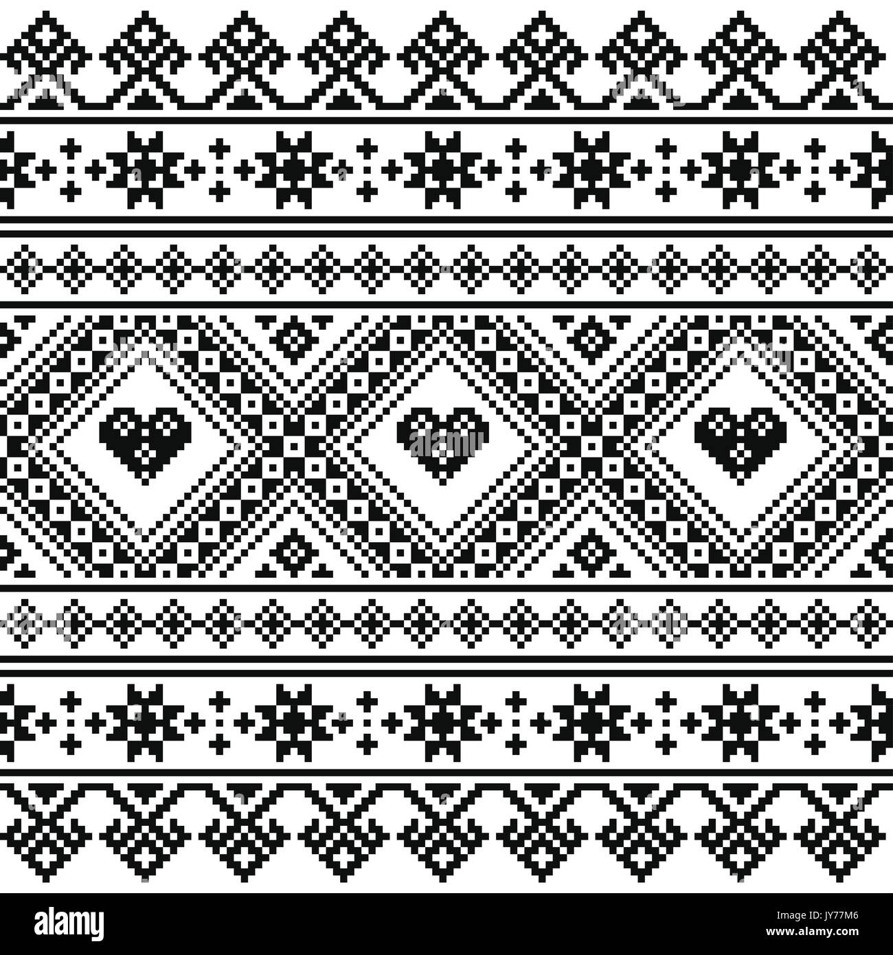 Traditionelle ukrainische oder Weißrussische Volkskunst aus Gewirken schwarzer Stickerei Muster Nahtlose monochrom Design aus der Ukraine oder Weißrussland auf weißem Hintergrund Stock Vektor