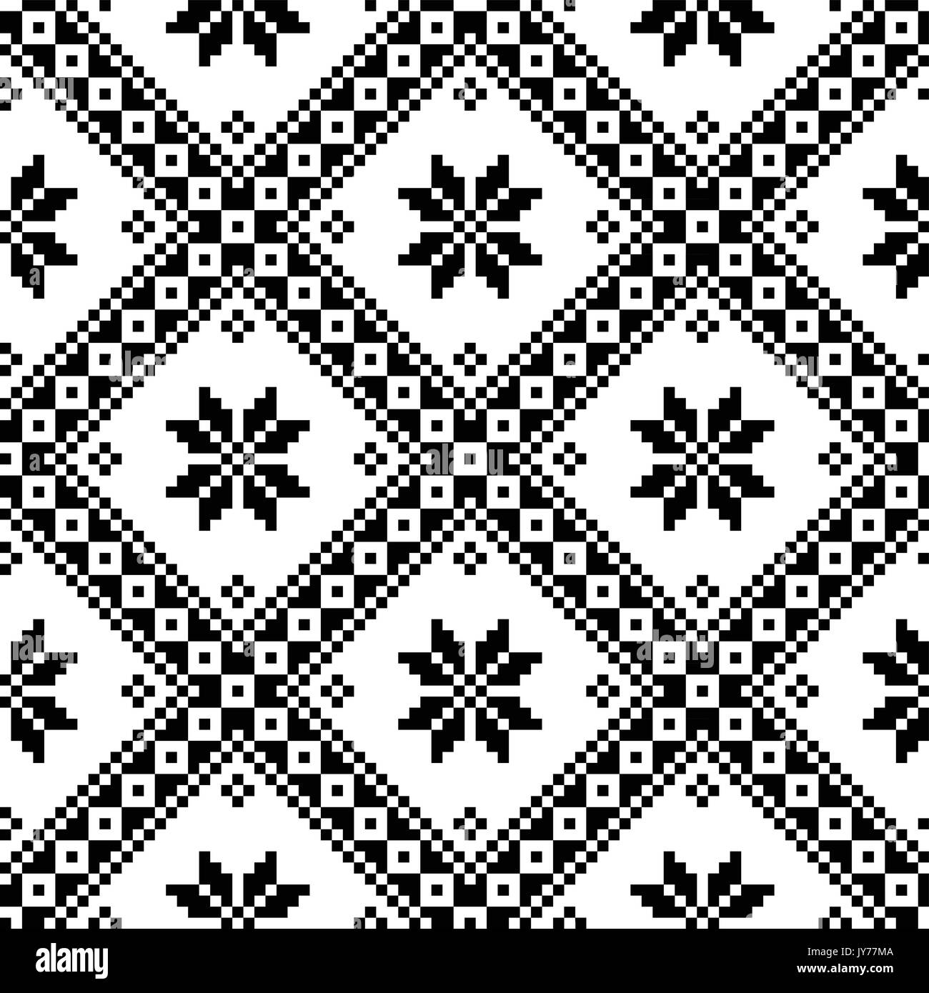 Nahtlose Ukrainische oder Weißrussische Volkskunst Stickerei schwarzes Muster Monochrom Muster aus der Ukraine oder Weißrussland Hintergrund - Geometrische Stock Vektor