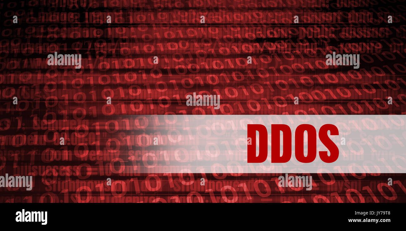 Ddos-Sicherheitswarnung auf Roten binäre Technologie Hintergrund Stockfoto