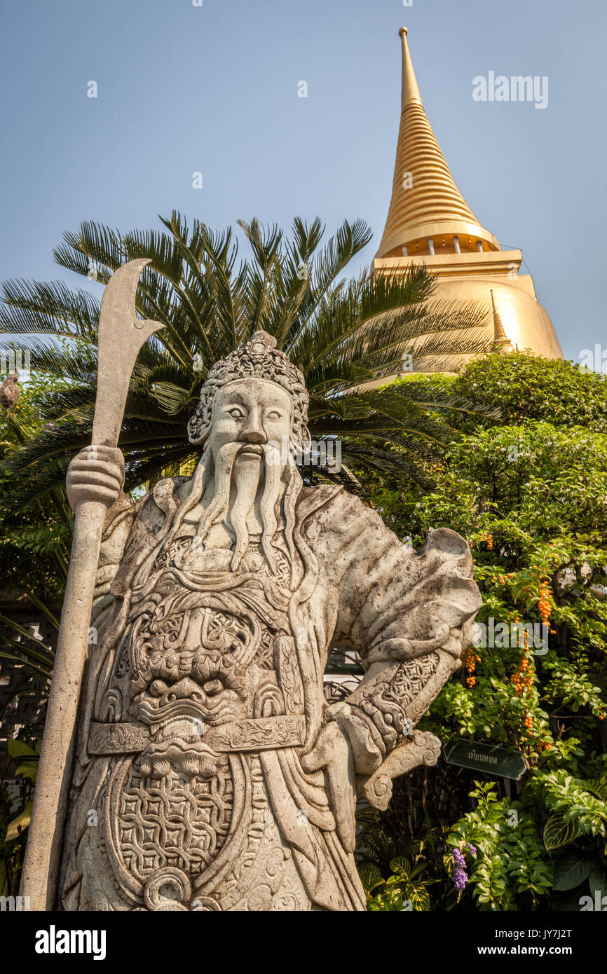 Chinesische Stein guardian Statue im Wat Phra Kaew Tempel des Smaragd-Buddha, Grand Palace, Bangkok, Thailand, Stockfoto