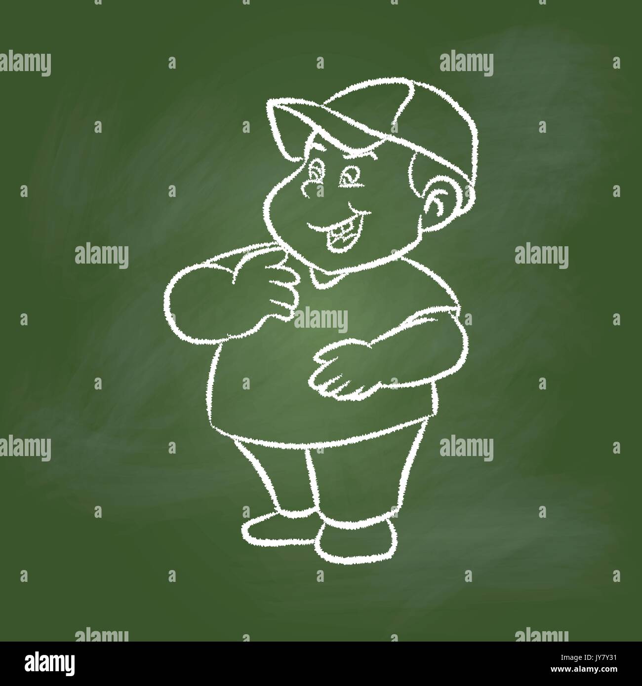 Hand Zeichnung eines Fat Boy auf Grün. Bildung Konzept, Vektor, Abbildung Stock Vektor