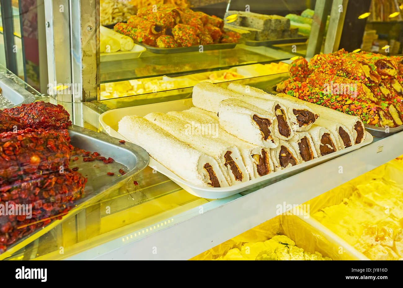 Turkish Delight auch bekannt als Rahat lokum ist traditionelle Süßwaren, aus natürlichen Zutaten und beliebt bei Besuchern der Mediterranen Reso Stockfoto