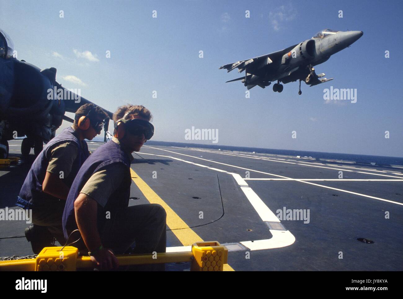 Spanische Marine, Senkrechtstarter AV-8 Harrier - Matador' auf die Principe de Asturias Flugzeugträger Stockfoto