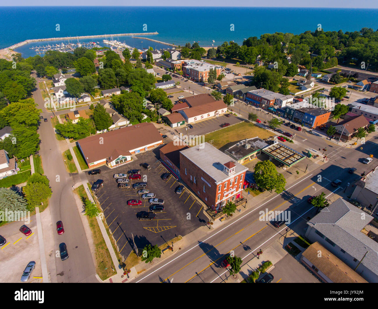 Luftaufnahme der Reiseziel kleine Stadt Lexington Michigan Stockfoto