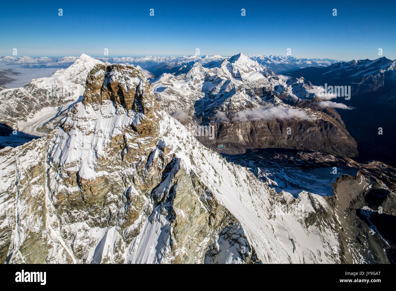 Luftaufnahme von der Südseite des Matterhorn Zermatt im Kanton Wallis Schweiz Europa Stockfoto