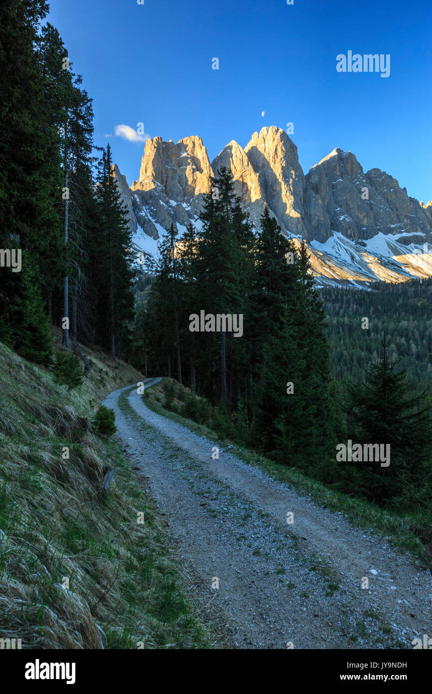 Die Gruppe der Geislergruppe Ansichten von gampen Alm in der Morgendämmerung. Funes Tal. Dolomiten Südtirol Italien Europa Stockfoto
