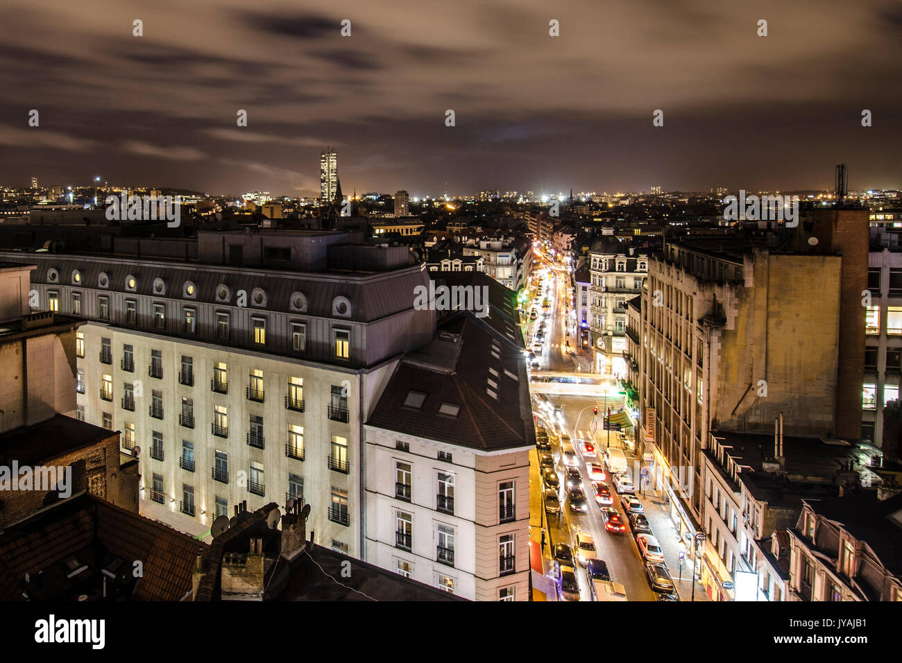 Blick auf Brüssel bei Nacht Stockfoto