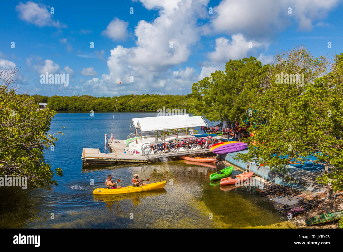 Personen Kajakfahren in John Pennekamp State Parkin Key Largo in den Florida Keys. Stockfoto
