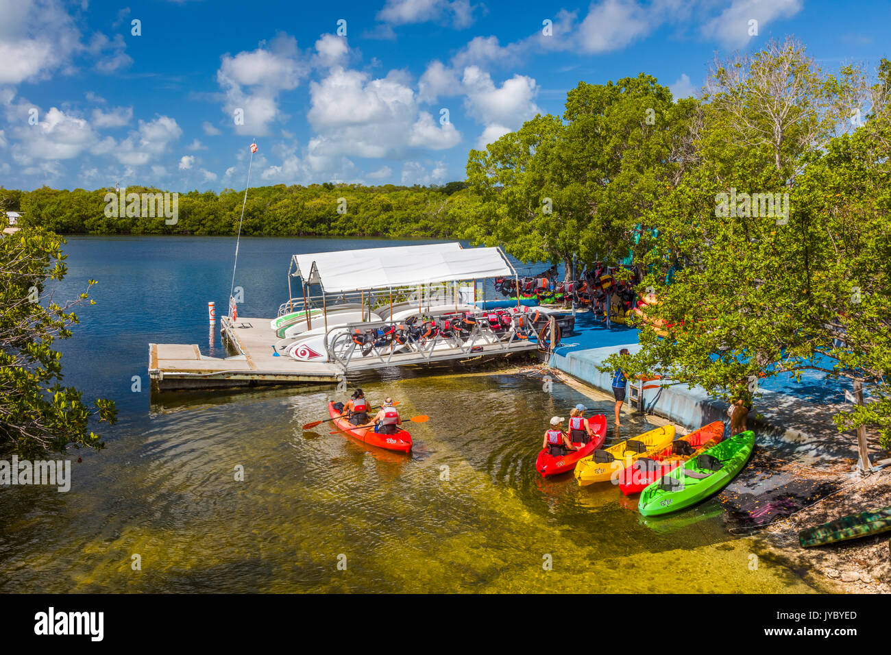 Personen Kajakfahren in John Pennekamp State Parkin Key Largo in den Florida Keys. Stockfoto