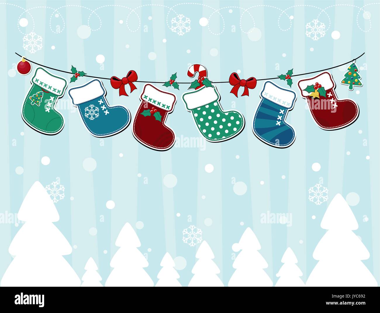 Vektor Bild von Winter Hintergrund mit Weihnachten Socken und Ornamente Stock Vektor
