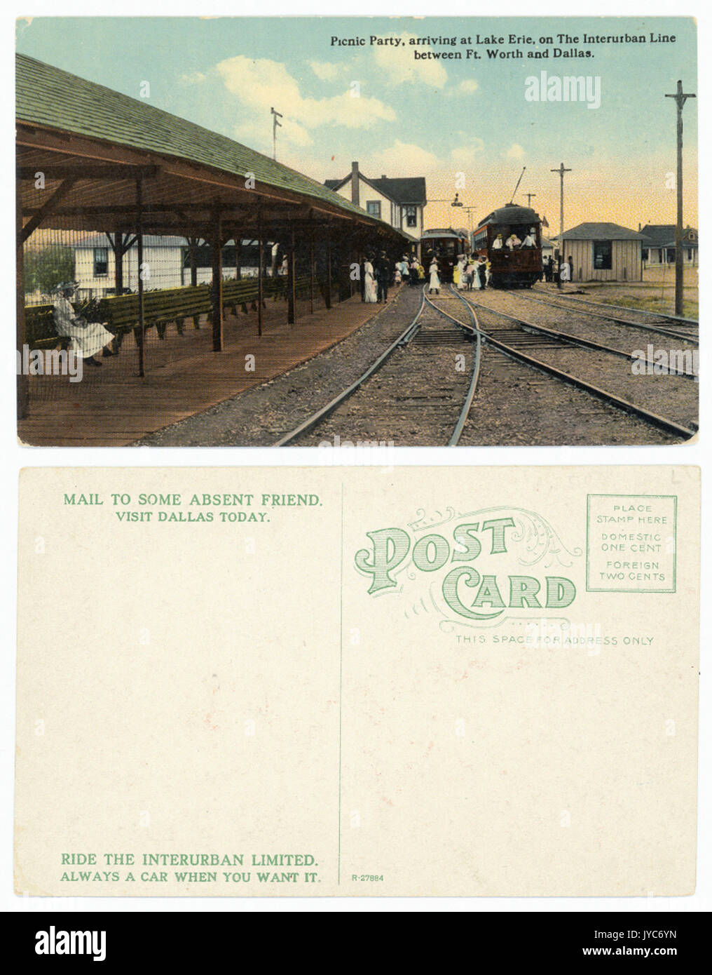 Picknick Party, Ankunft am Lake Erie, auf der Interurban Line zwischen Ft. Wert und Dallas. Stockfoto