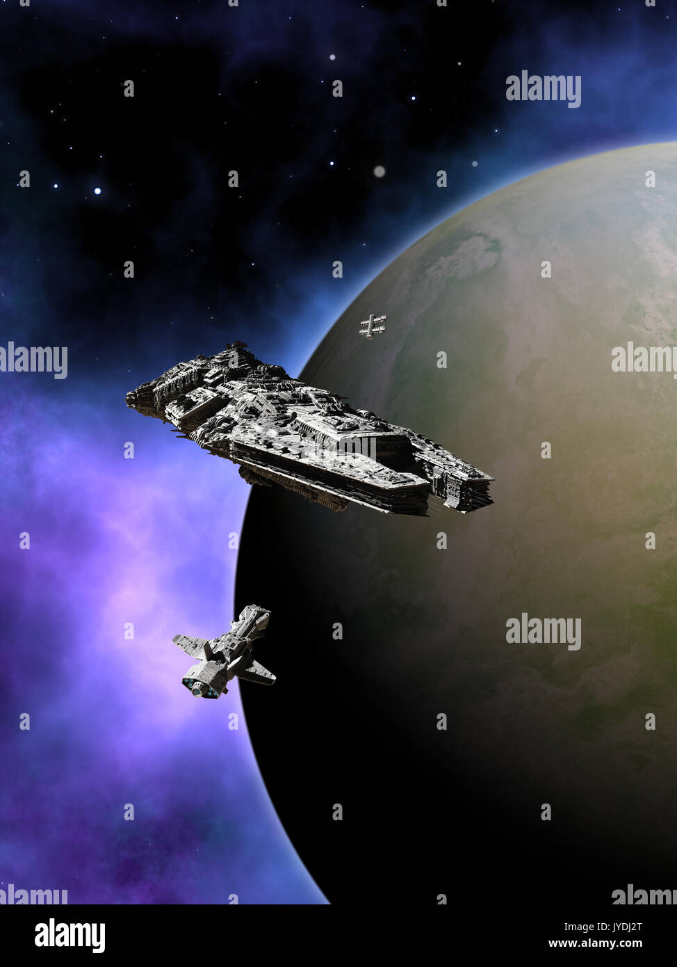 Flotte von Interplanetare Raumschiffe in der Umlaufbahn Stockfoto