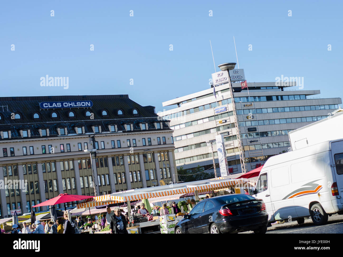 Turku, Finnland - 3. August 2017. Kauppatori, Turku, Quadrat in den Morgen. Der Platz befindet sich im Zentrum der Stadt. Stockfoto