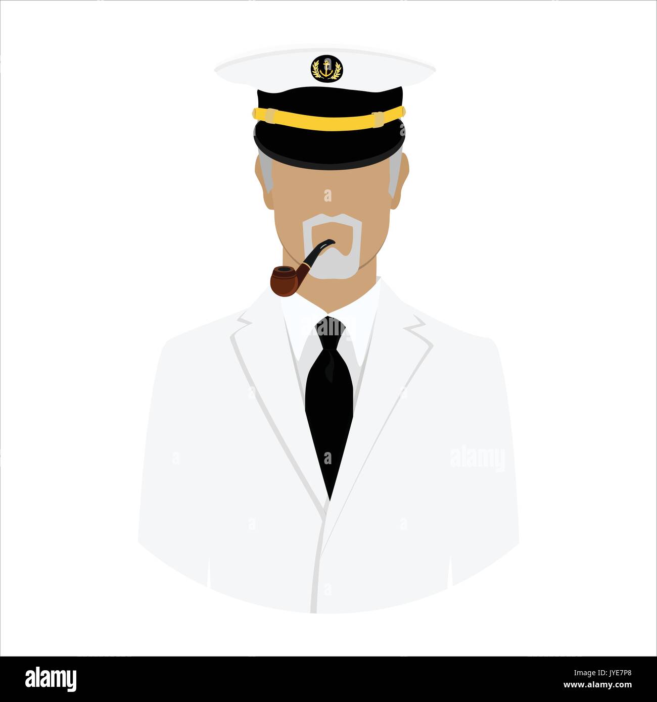 Vector Illustration Old Sea Captain mit dem Rauchen Rohr in weißen Uniform. Sailor. Seemann Stock Vektor