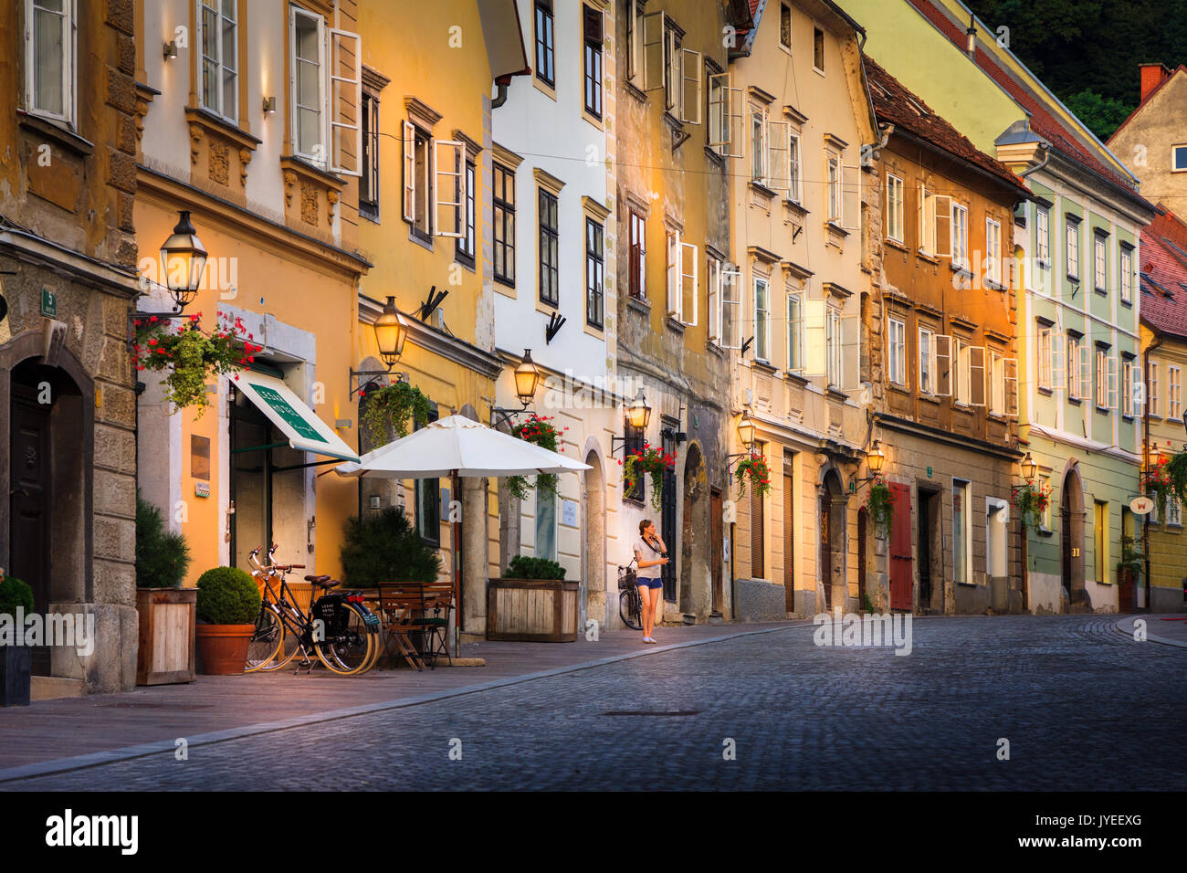 Bunte Straße von Ljubljana, Slowenien, Europa mit der bunten Stadt Architektur Stockfoto