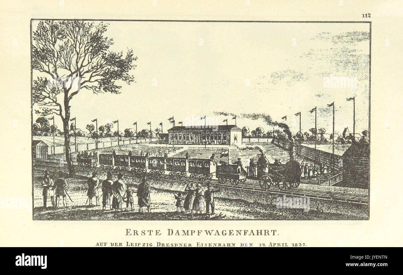 Erste Dampfwagenfahrt aud der Leipzig Dresdner Eisenbahn den 24. April 1837 Stockfoto