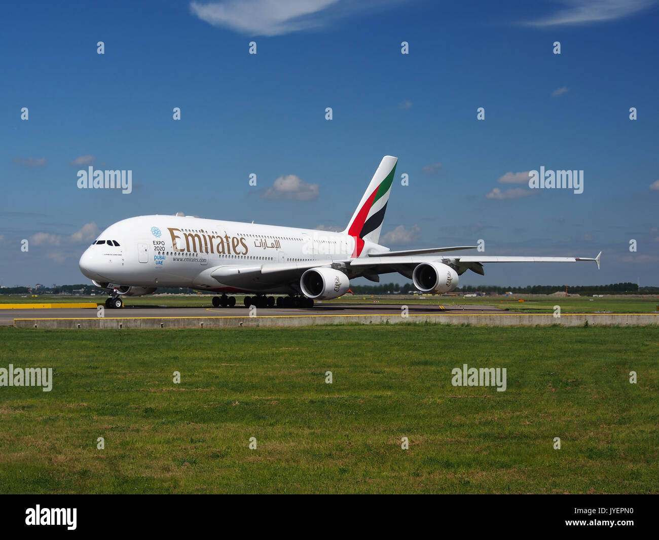 A6 EDV-Emirates Airbus A380 861 Rollen am Flughafen Schiphol (AMS EHAM), Niederlande, 18. Mai 2014, Abb. 7 Stockfoto