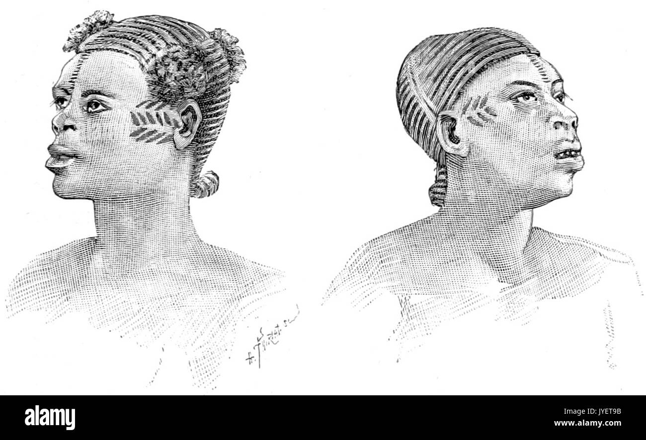 DUPONT (1889) pg 047 Abb. 1. Tatouage de La Tribu des Bangalas. (Dessin du Leutnant Roget.) Stockfoto