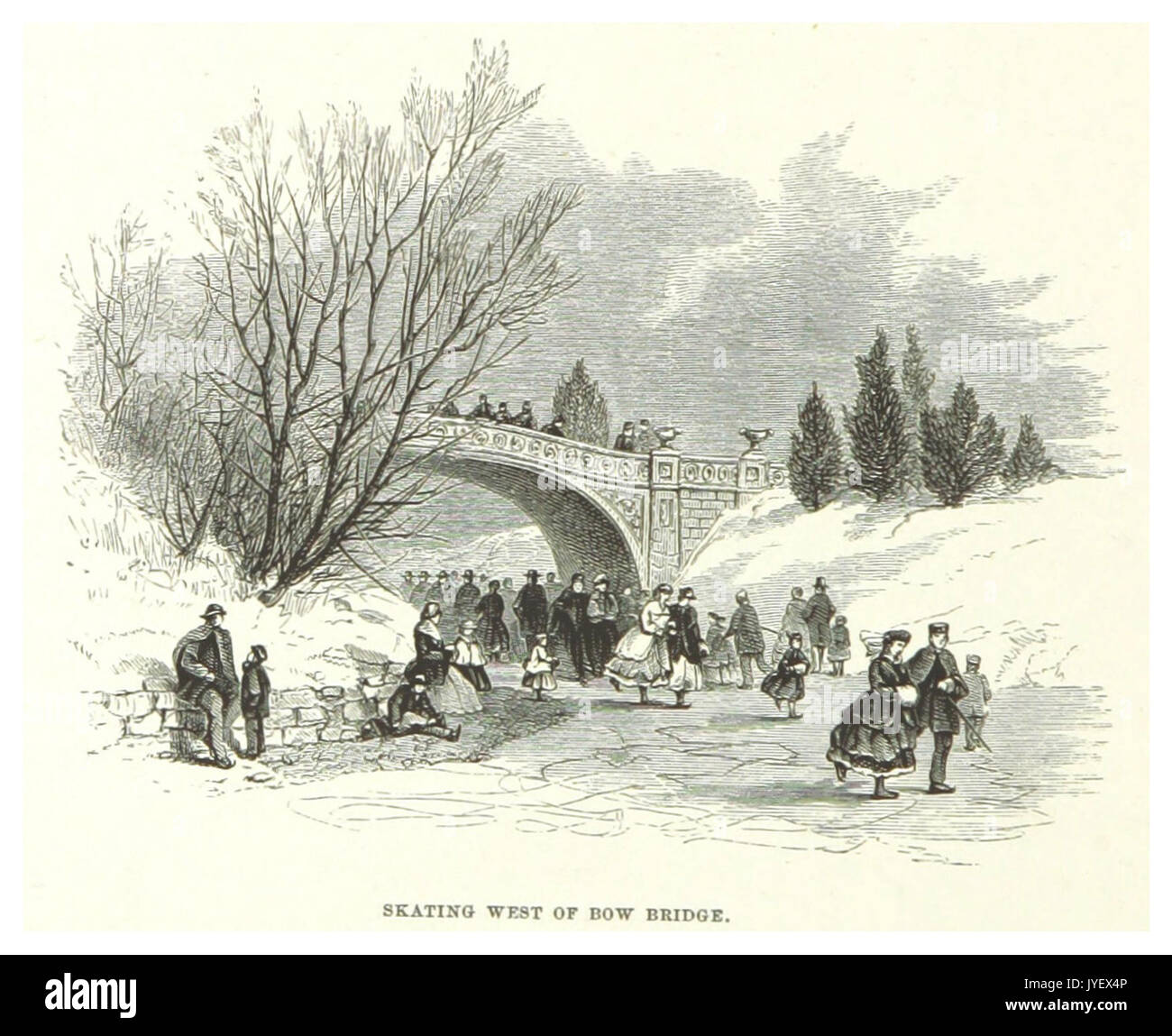 NYC CentralPark (1869) p112 Skating westlich von Bow Bridge Stockfoto