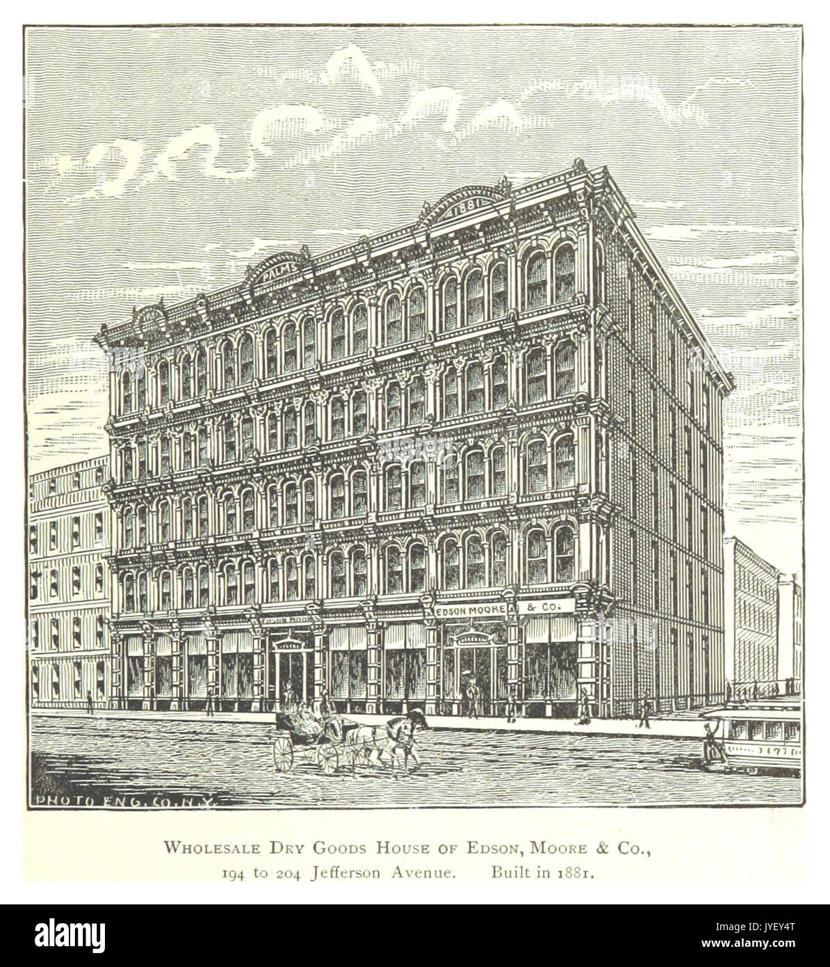 Bauer (1884) Detroit, p 833 GROSSHANDEL CHEMISCHE WAREN HAUS VON EDSON, MOORE & Co 194 BIS 204 JEFFERSON AVENUE. Gebaut im Jahr 1881 Stockfoto