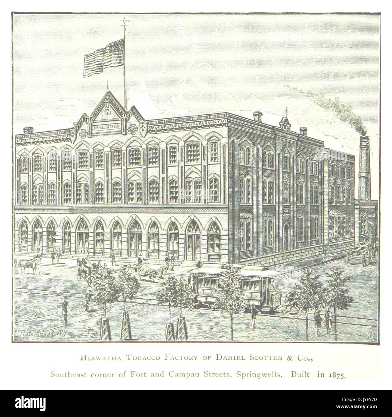 Farmer(1884) Detroit, p880 HIAWATHA Tabak Fabrik von DANIEL SCOTTEN & CO., Südost Ecke des FORT und CAMPAU Street, SPRINGWELLS. IM JAHRE 1875 GEBAUT Stockfoto
