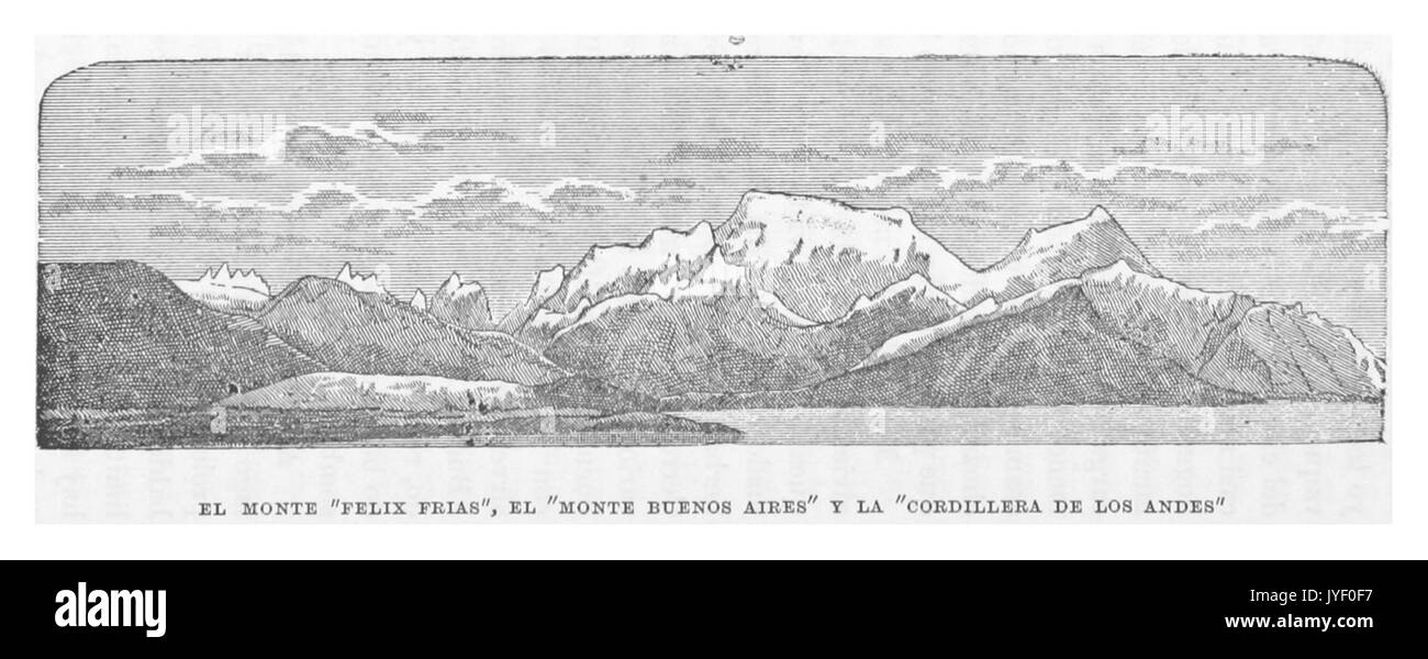 MORENO (1879) p462 EL MONTE FELIX FRIAS, EL MONTE BUENOS AIRES Y LA CORDILLERA DE LOS ANDES Stockfoto