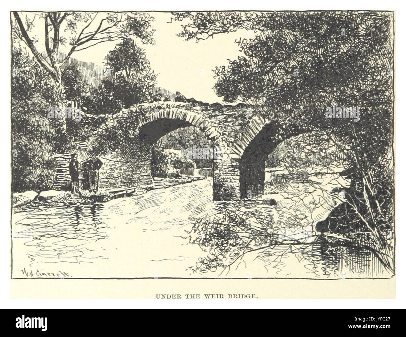 French(1891) p272 UNDER THE WEIR BRIDGE Stockfoto