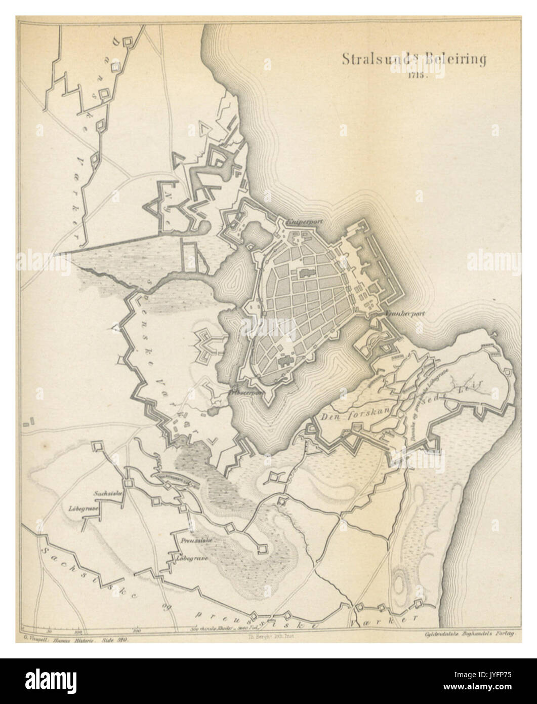 VAUPELL(1870) p1.533 Plan der Belagerung von Stralsund 1715 Stockfoto
