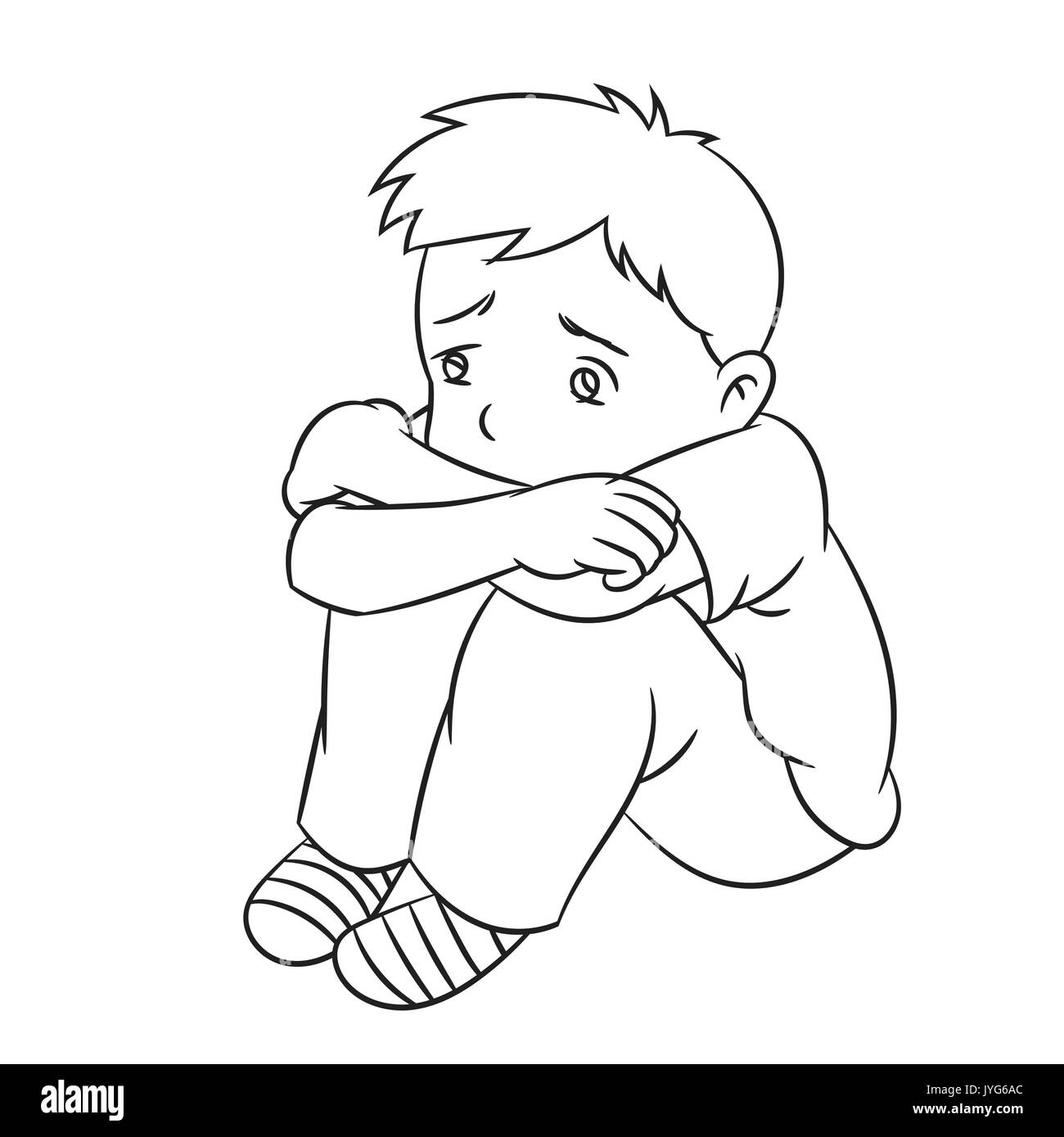 Karikatur eines jungen traurig und einsam Kind oder Schüler. Ideal für Kataloge, Information, Bildung und institutioneller Material Stock Vektor