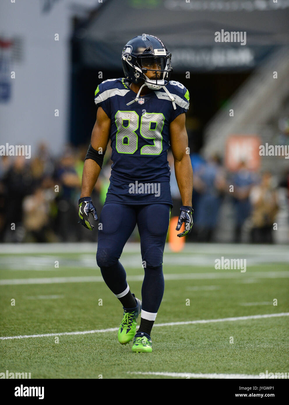 18. August 2017: Empfänger Doug Baldwin (89) Während ein NFL-Spiel zwischen den Seattle Seahawks und die Minnesota Vikings. Das Spiel war im Century Link Feld in Seattle, WA gespielt. © Jeff Halstead/CSM Stockfoto