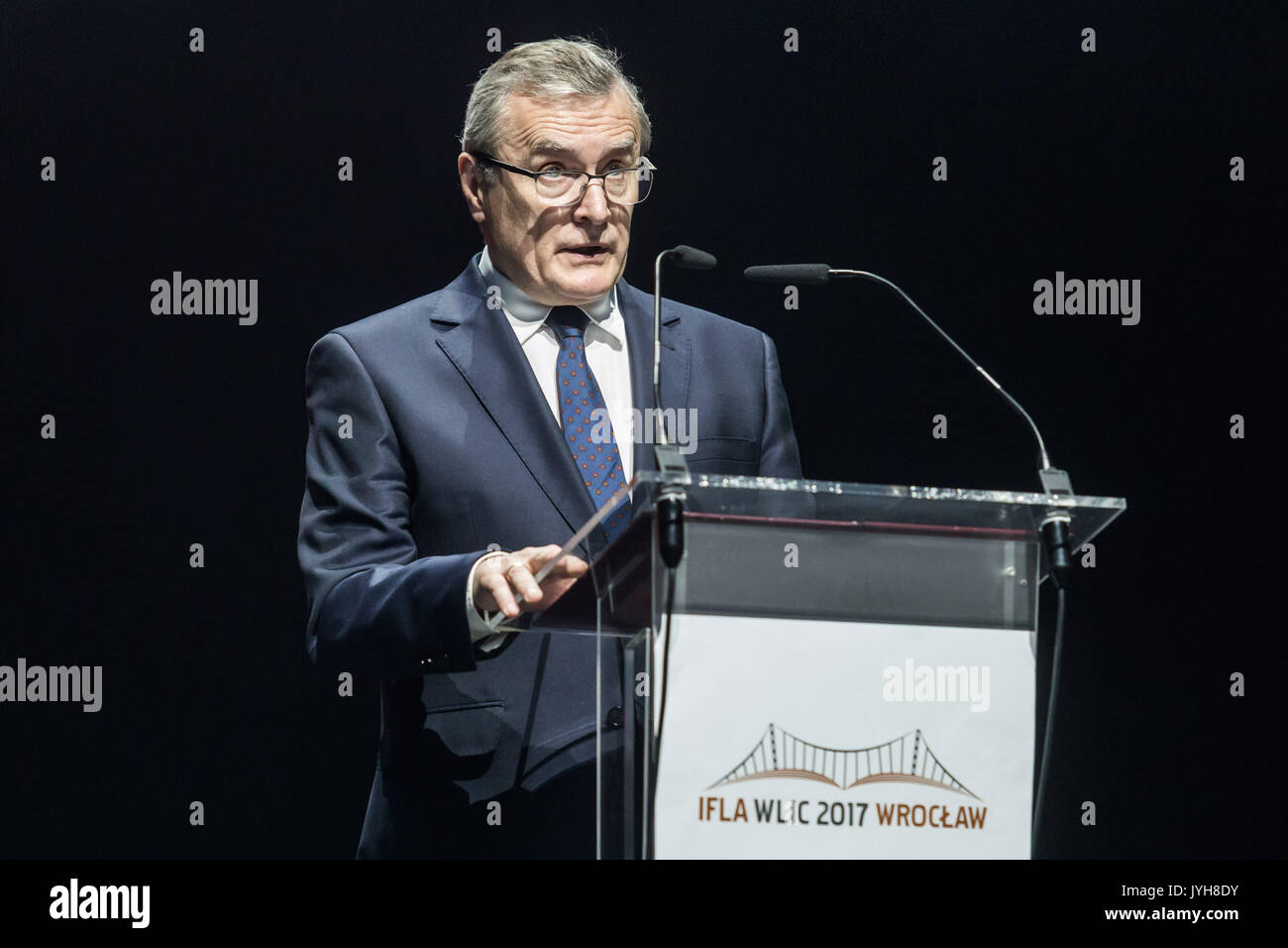 Polen. 20 Aug, 2017. Ifla 83rd IFLA-Generalkonferenz und die Montage. Wroclaw, Polen. Im Bild Stellvertretender Premierminister und Minister für Kultur der Republik Polen Piotr Glinski Credit: Krzysztof Kaniewski/ZUMA Draht/Alamy leben Nachrichten Stockfoto