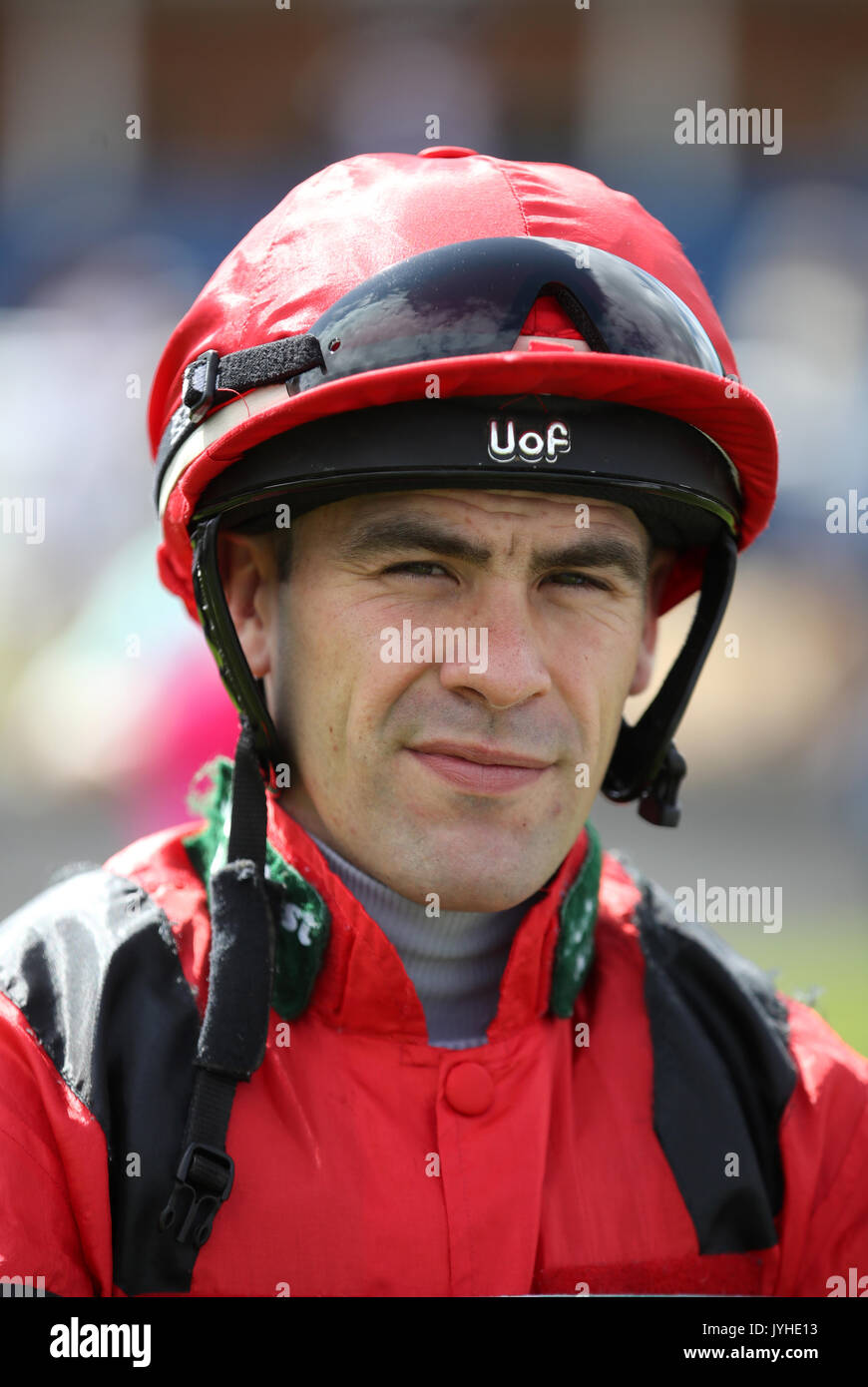 Jockey Kieren Fox im Newbury Racecourse. PRESS ASSOCIATION Foto. Bild Datum: Samstag, August 19, 2017. Siehe PA Geschichte RACING Newbury. Photo Credit: John Walton/PA-Kabel Stockfoto