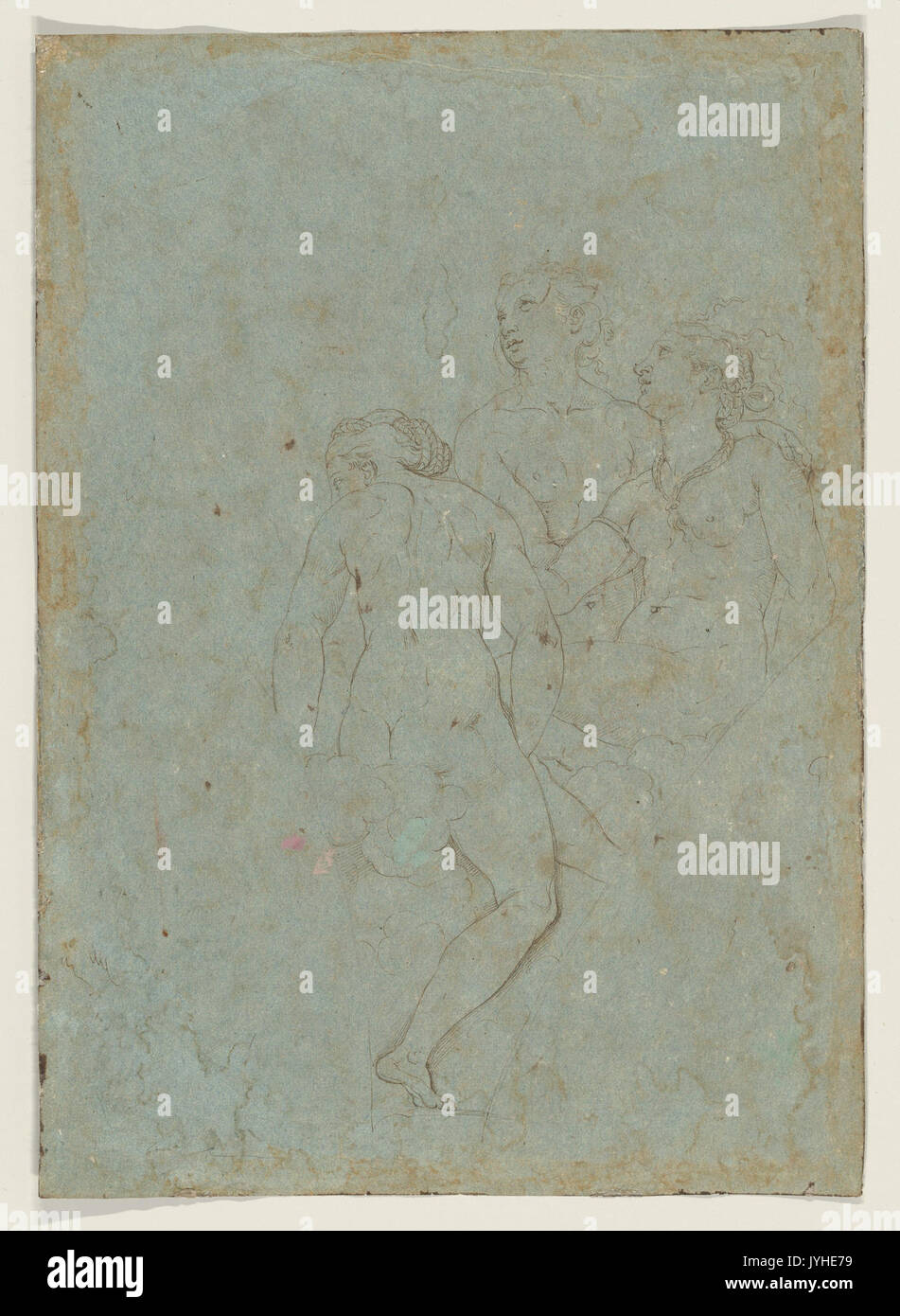 Ein geflügelter Putto reiten ein Pferd und ein Löwe (nach Raphael); verso; Die drei Grazien (nach Raphael) MET DP 857019 Stockfoto