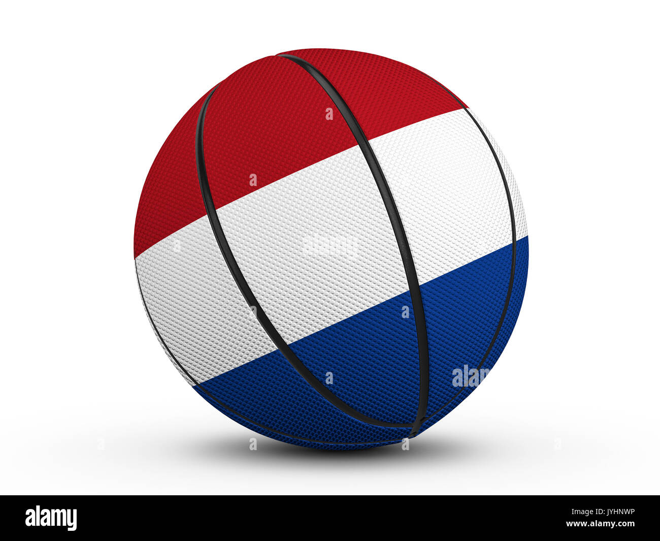 Basketball Ball Niederlande Flagge auf einem weißen Hintergrund. 3D-Darstellung. Stockfoto