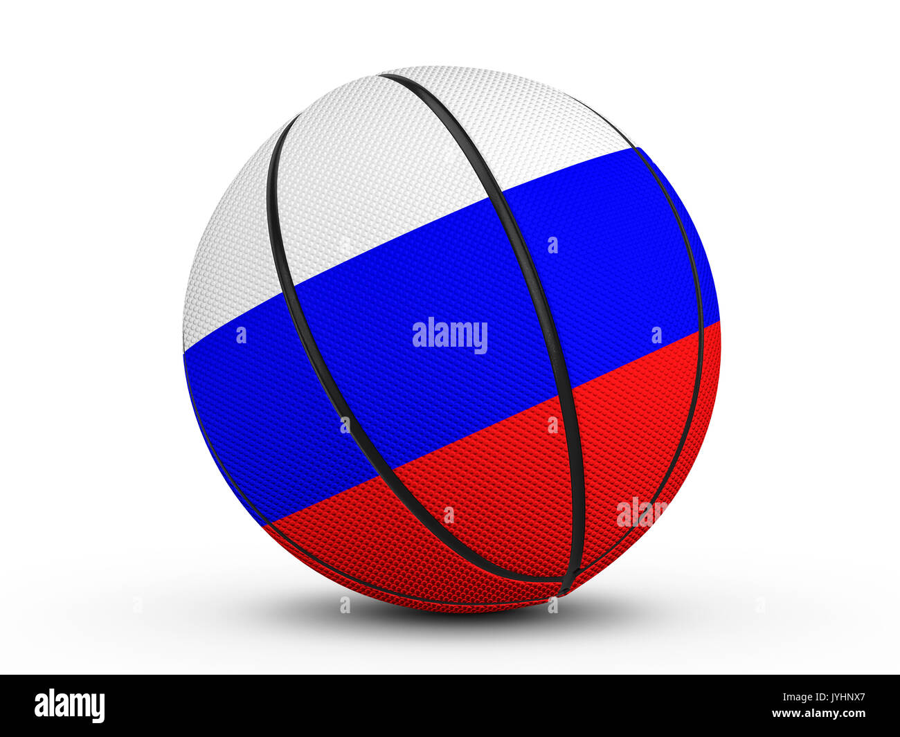 Basketball Ball Russland Flagge auf einem weißen Hintergrund. 3D-Darstellung. Stockfoto