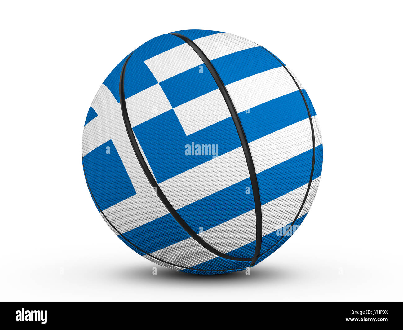 Basketball Ball Griechenland Flagge auf einem weißen Hintergrund. 3D-Darstellung. Stockfoto