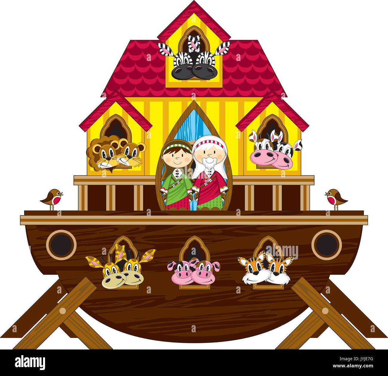 Cartoon Arche Noah mit Tieren der biblischen Darstellung Stock Vektor