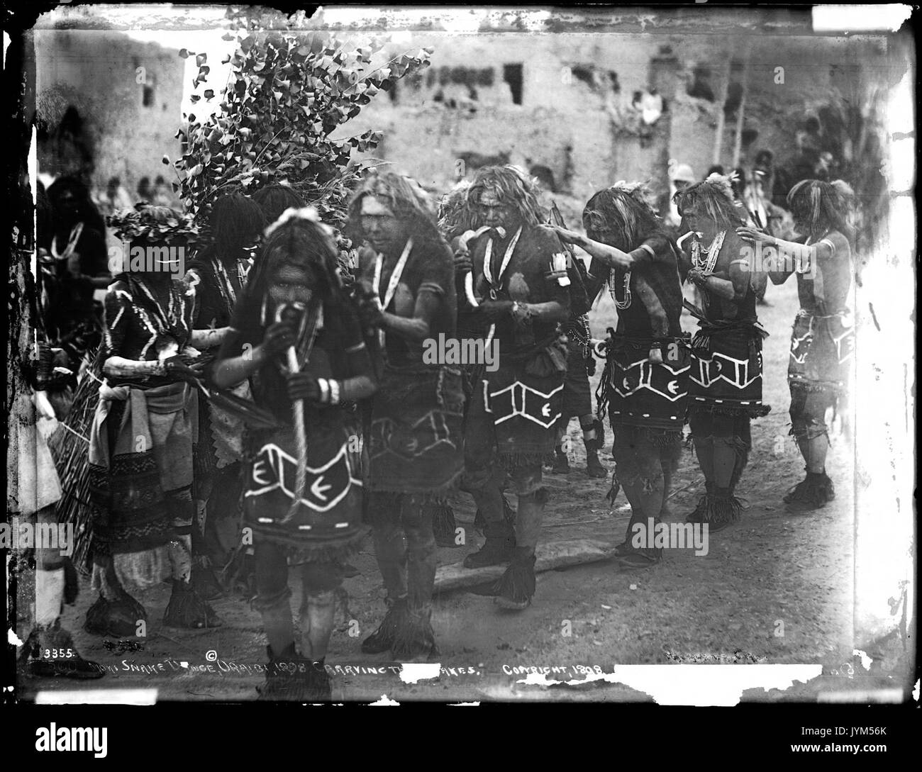 Eine Linie der tanzenden Braves in der Hopi Snake Dance Zeremonie auf seiner Höhe, Oraibi, California, Ca. 1898 (CHS 3255) Stockfoto