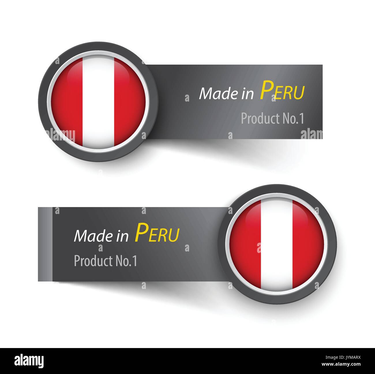 Fahnensymbol und Etikett mit Text in Peru gemacht. Stock Vektor