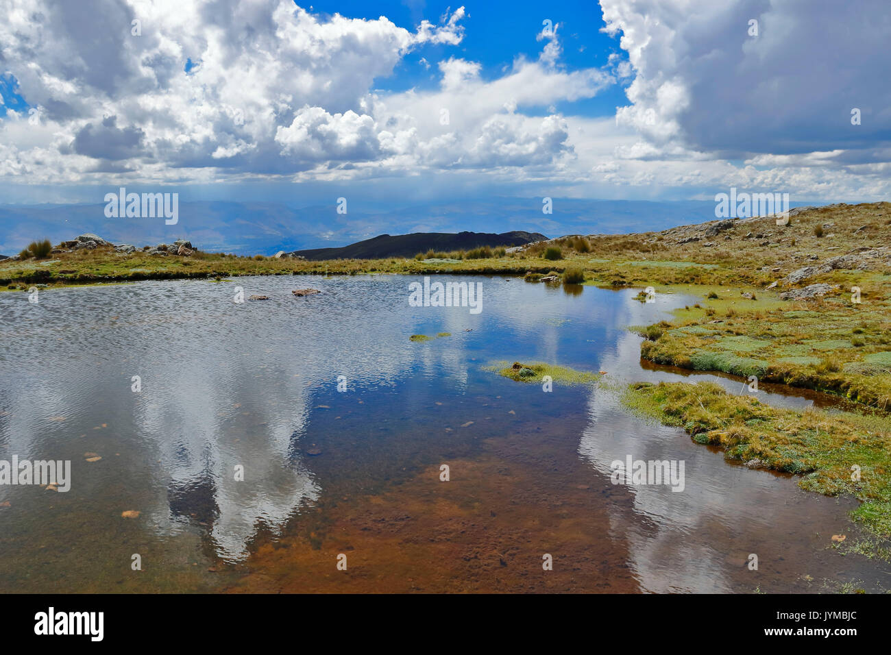 Teich und Andenlandschaft Stockfoto
