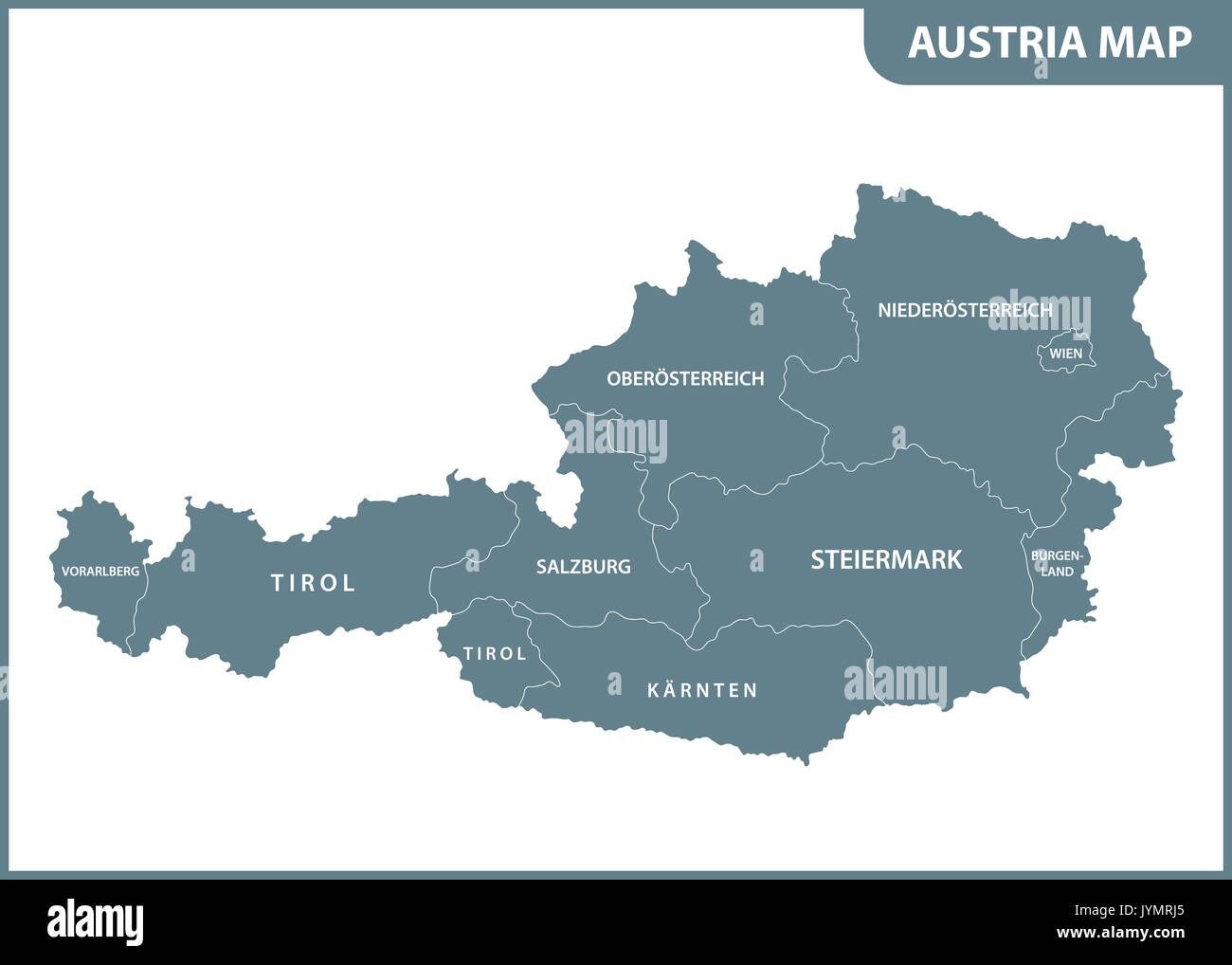 Die detaillierte Karte des Österreich mit Regionen Stock Vektor