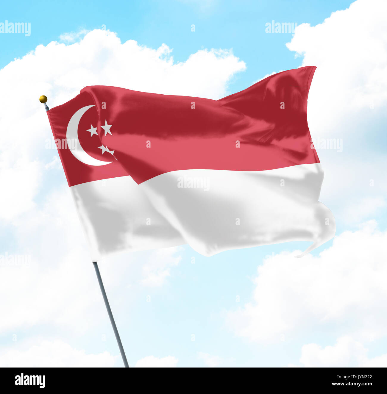 Flagge Singapur angehoben bis in den Himmel Stockfoto