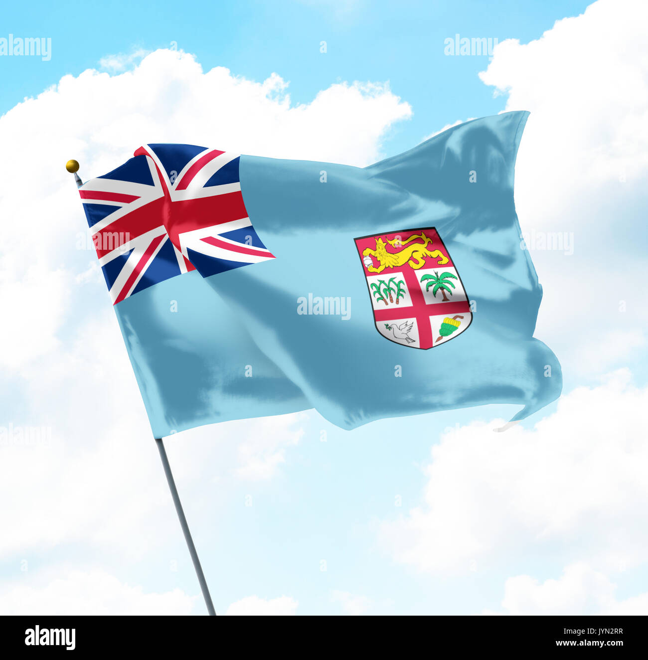 Flagge Fidschi angehoben bis in den Himmel Stockfoto