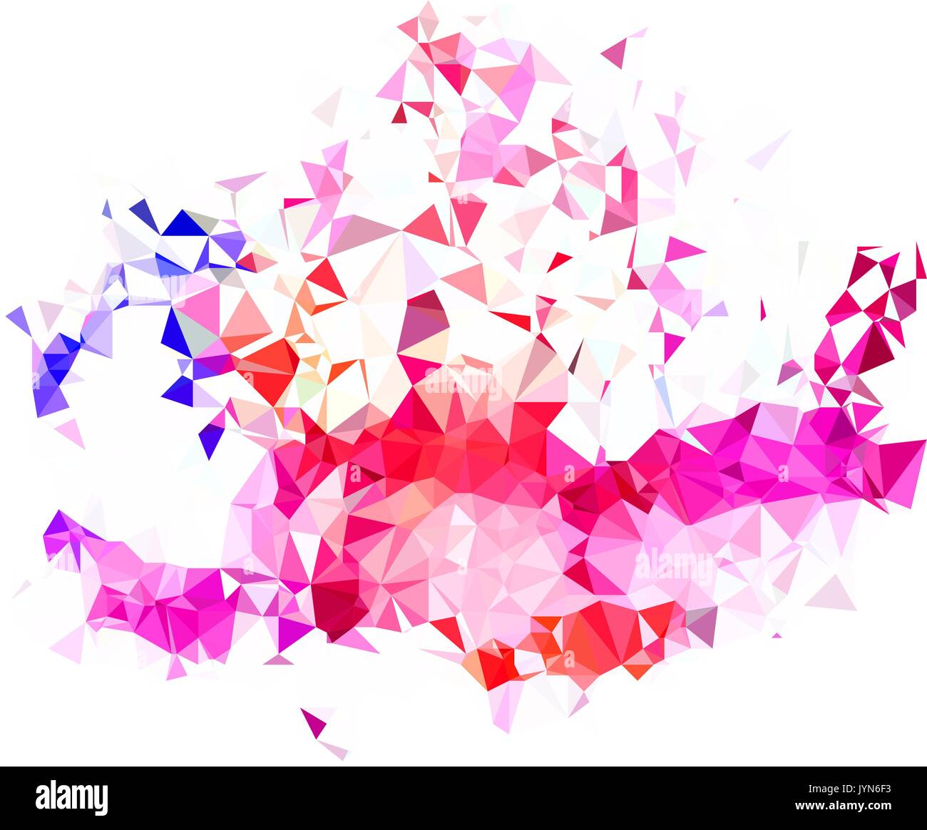 Abstrakte Farbe splash Form. Trianguliert geometrische Low Poly Hintergrund, Blau, Lila, Amethyst- und Orangetönen. Auf weiß isoliert. Für ihr Design. Stock Vektor