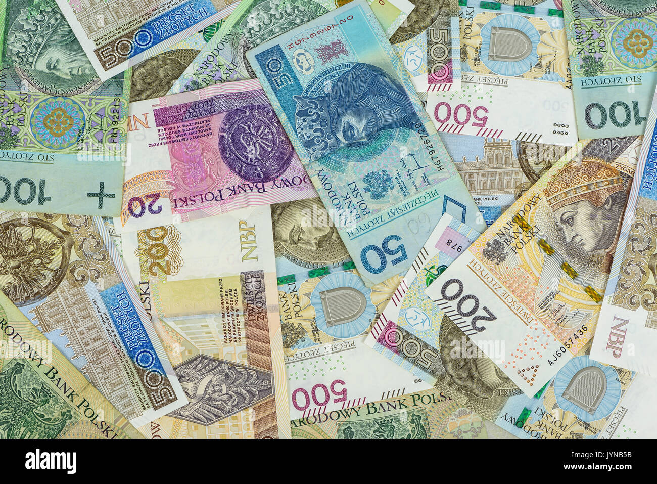 Finanzieller Hintergrund aus neuen 500 Polnische Zloty Banknoten Stockfoto