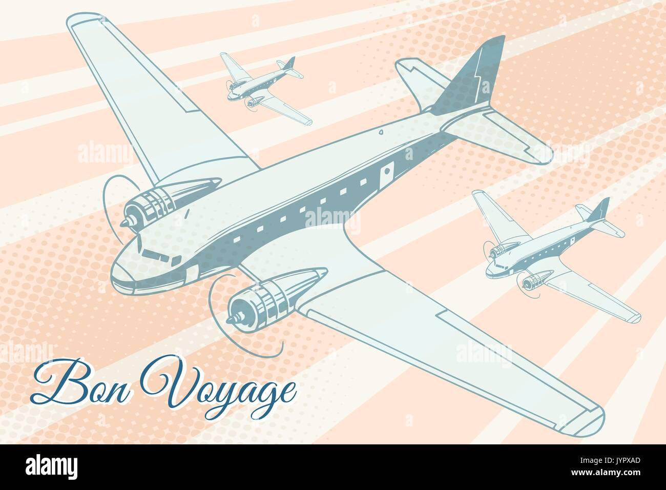 Bon Voyage aviation Hintergrund. Flugzeug Luftfahrt reisen reise Tourismus Luftverkehr. Pop Art retro Vektor illustration Stock Vektor